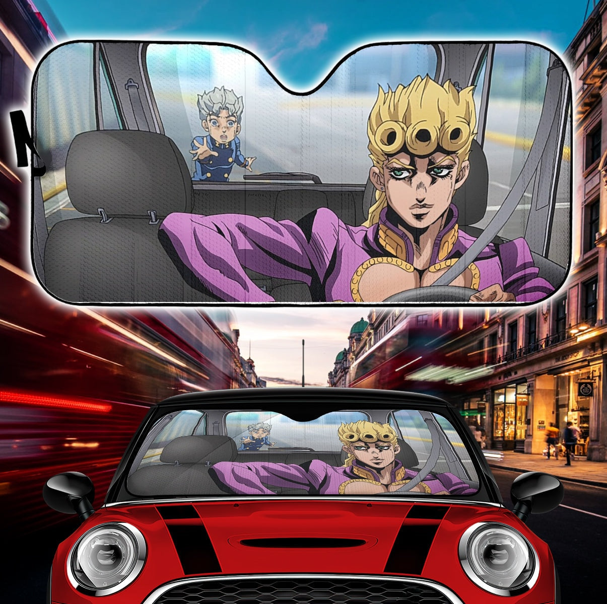 JoJo's Bizarre Adventure Golden Wind Car Auto Sunshades, car accessories, sun block, everythinganimee