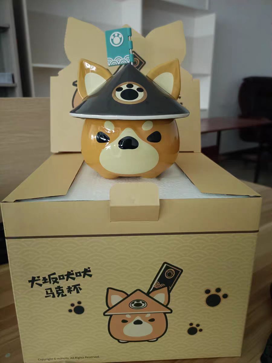 MiHoYo Official Genshin Impact Water Cup Cosplay Gorou Dog Mug 370ML Ceramic Coffee Utensil Cute Ear Lid Birthday Xmas Gifts, everythinganimee