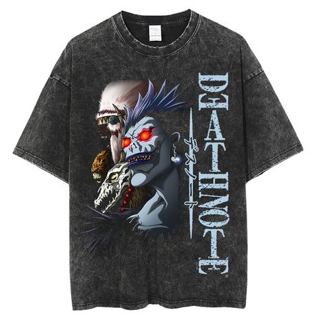 Vintage Washed Tshirts death note Anime Graphic Printing T Shirt Harajuku Oversize Tee Cotton fashion Streetwear unisex top, everything animee