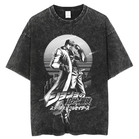 Anime JoJo's Bizarre Adventure Vintage Washed Tshirts jojo T Shirt Harajuku Oversize Tee Cotton fashion Streetwear, everything animee