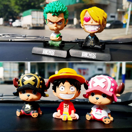 One piece Straw Hat Luffy Chopper Cartoon Car Decoration Spring Bobble Head Doll Car Interior Supplies Anime, everythinganimee