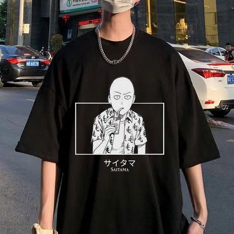 Anime One Punch Man T-shirt Strongest Hero Saitama Sensei T-shirts Men Women's Cotton Short Sleeve Oversized T Shirt Streetwear, everythinganimee