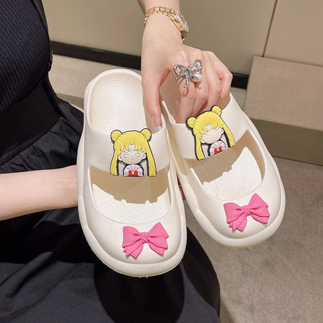 Sailor Moon Cartoon Slippers for Girls To Wear Outside In Summer Moisturable Water Cooling Slippers for Cute Girls' Garden Shoes, everythinganimee