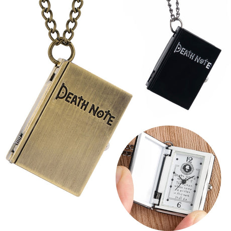 Steampunk Cool Death Note Quartz Pocket Watch Small Size Black Book Shape Neckalce Pendant Men Women Children Birthday Gifts