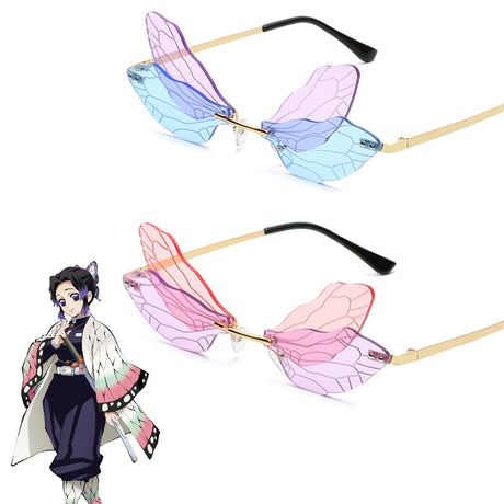 Anime Demon Slayer Sunglasses Kochou Shinobu Cosplay Butterfly Fashion Gothic Punk Glasses Unisex Eyewear Props Accessories, Everythinganimee