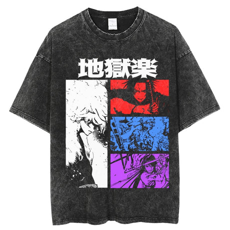 Men Vintage Washed T-Shirts Anime Hells Paradise T-Shirt Gabimaru Casual Summer Short Sleeve Vintage Oversized Fashion Tops, everythinganimee