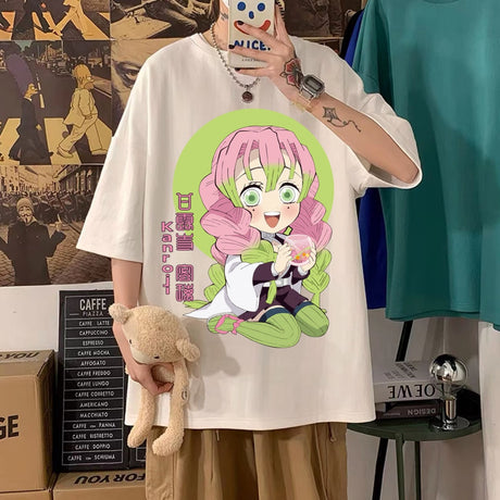 Anime Kanroji Mitsuri Print T-Shirt Harajuku Demon Slayer Print Summer Men Women Unisex Kimetsu No Yaiba Shirt, everythinganimee