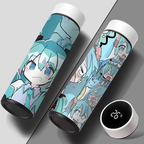 Hatsune Miku Smart Thermos Cup 500ML,New Anime Hatsune Miku Smart Student Thermos Cup High Value Temperature Measurement Display Warm Water 304 Stainless Steel Cup, everythinganimee