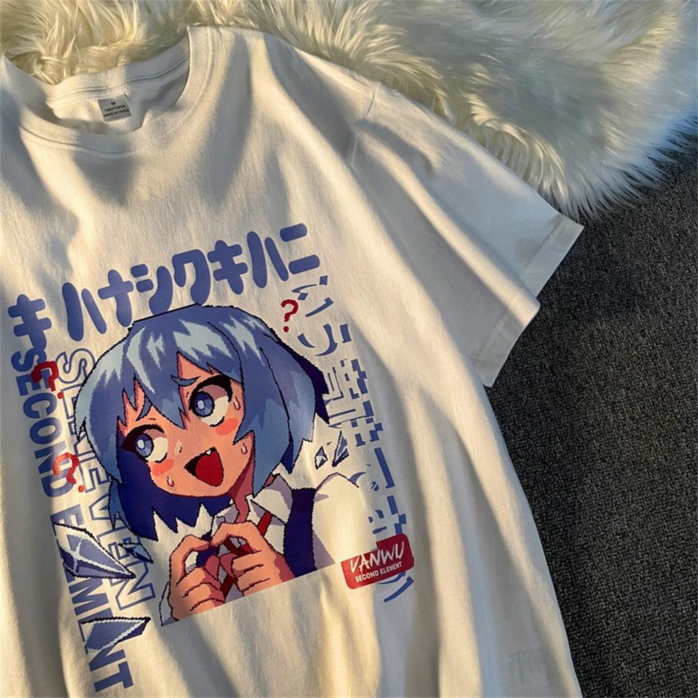 2023 Summer Fashion Cartoon Japan Kanji Girl Anime T Shirts - Harajuku, Short Sleeve, Tees Tops, Large, Teens Clothes, Y2k Aesthetic #AnimeTShirts #SummerFashion #CartoonJapan #KanjiGirl #Harajuku #Y2kAesthetic #TeenClothes