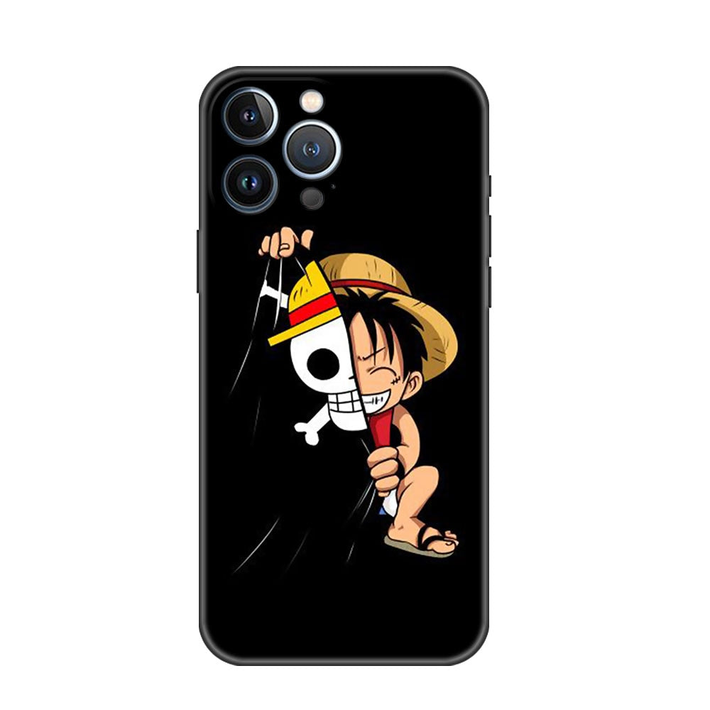 Funda Case For Apple iPhone 14 11 13 7 12 Pro 7 XR XS Max 8 Plus 6 14Pro 13Mini Black Soft Phone Coque One- Piece, everythinganimee