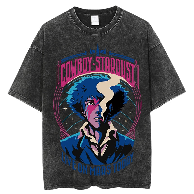 Vintage Washed Tshirts Cowboy Bebop Anime T Shirt Harajuku Oversize Tee Cotton fashion Streetwear unisex top, everything animee