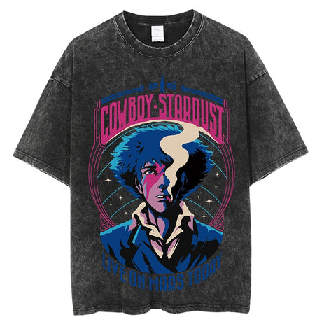 Vintage Washed Tshirts Cowboy Bebop Anime T Shirt Harajuku Oversize Tee Cotton fashion Streetwear unisex top, everything animee
