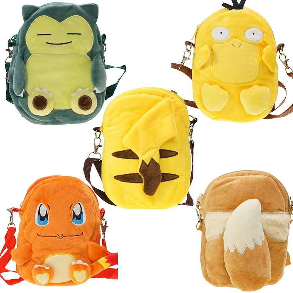 Sac A Dos Pokemon Bag Plush Backpack Pikachu Snorlax Charmander 19CM Children's Messenger Boys and Girls Coin Purse Gifts, everythinganimee