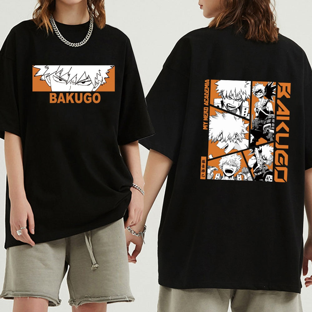 Japanese Anime My Hero Academia T Shirt Deku Print T-shirts Summer Katsuki Bakugou Graphic Tshirt Cartoon Harajuku Unisex Tops, everythinganimee