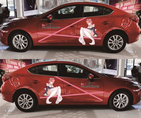 Re Zero Rem Ram Anime Car Vinyl Decal, Anime Car Wrap, Anime Car Wrap Side, One Piece Car Decal, Stickers for Sport Cars, One Part Mirrored, everythinganimee