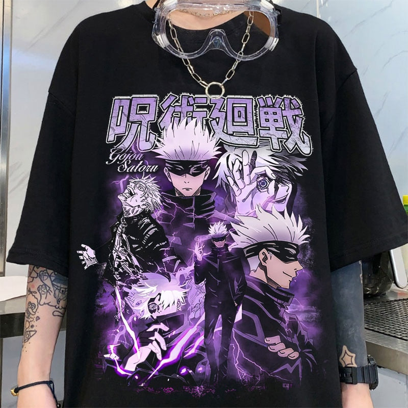 This shirt captures the magic of Satoru Gojo. If you're looking for more Jujutsu Kaisen merch, we have it all! Check out our anime merch now—free shipping!
