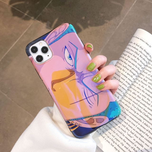 One Piece phone case for iPhone 13, 12, 11, Pro Max, 7, 8, Plus, X, XR, and XS. The case features a colorful design of Luffy and provides protection for your phone while being comfortable to hold. Perfect for One Piece fans and collectors