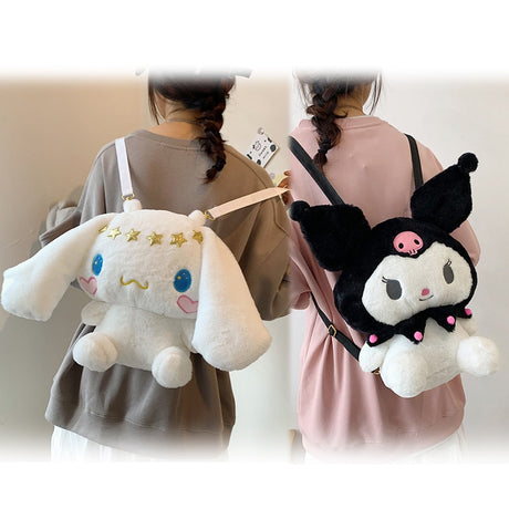 Kawaii Sanrios Plush Cartoons Anime Melody Kuromi Cinnamoroll Shoulder Bag Backpack Plushie Stuffed Toy Schoolbag Kids Doll Gift, everythinganimee