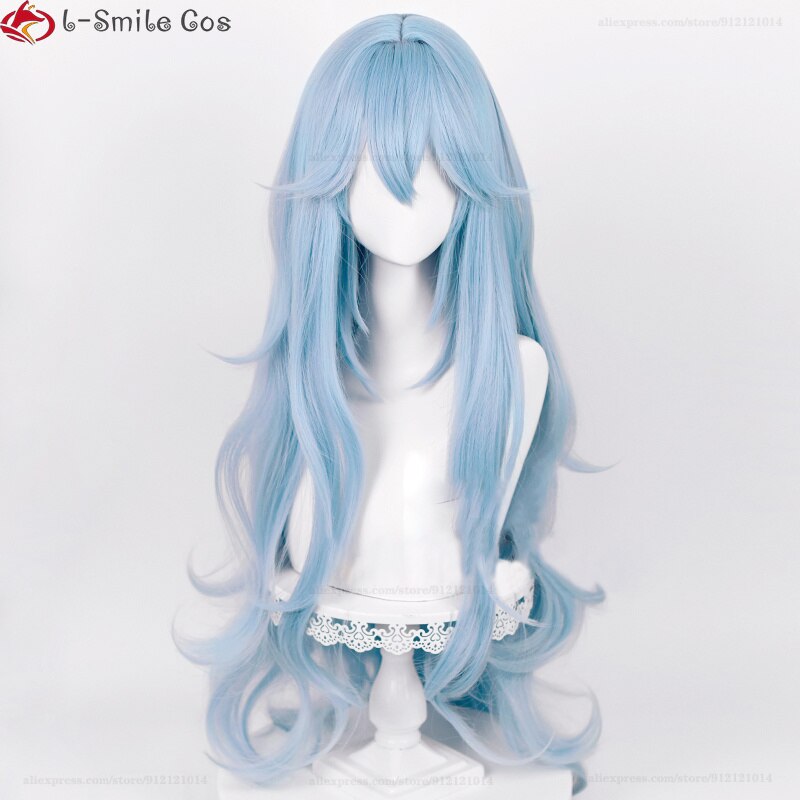High Quality Anime EVA 100cm Long Ayanami Rei Cosplay Wig Cyan Blue Curly Hair Heat Resistant Halloween Party Wigs + Wig Cap