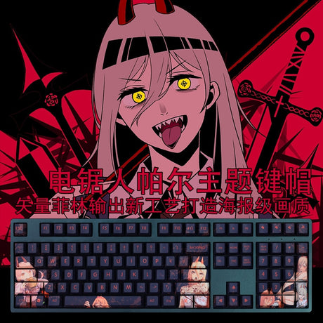 1 Set PBT Dye Subbed Keycaps Two Dimensional Cartoon Anime Gaming Key Caps Cherry Profile Keycap For Chainsaw Man Power, everythinganimee