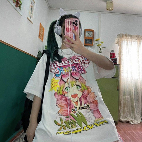 2023 demon slayer Summer Anime Graphic T Shirts Japanese Manga Cartoon Print Tshirts Tees Korean Fashion White Short Sleeve Tops Harajuku Mitsuri Kanroji, Everythinganimee