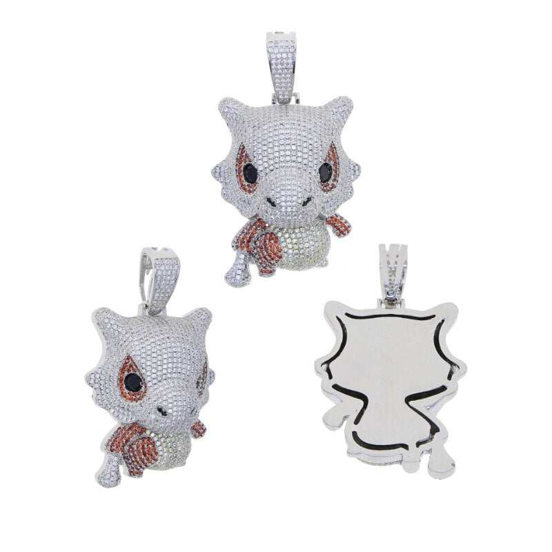 Pokemon Cubone Men Pendant Necklace 3D Anime zircon Silver Color Cuba Stainless Steel Long Chain Necklaces Jewelry Birthday Gift, everythinganimee