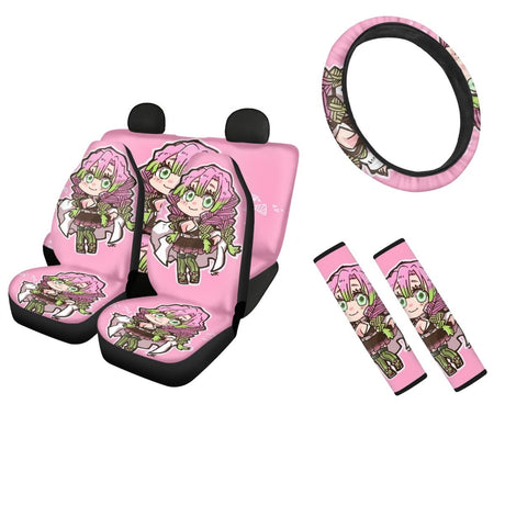 Anime Demon Slayer-Nezuko Universal Fit Car Seat Covers Auto Seat Belt Cover For Adults Easy Install Steering Wheel Cover Cute, everythinganimee