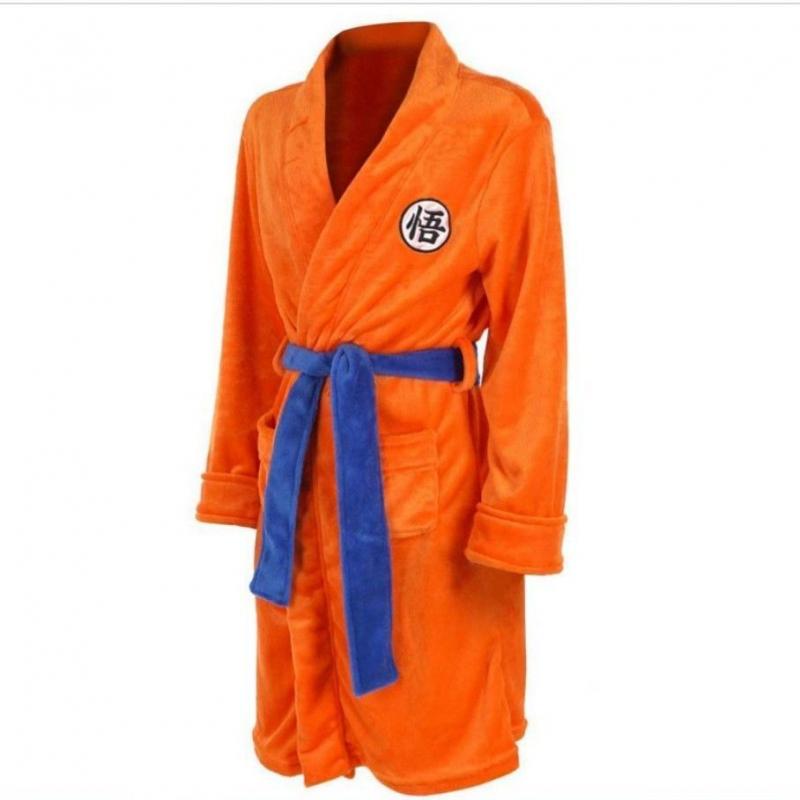 New Cartoon Anime Cosplay Dragon Ball Son Goku Fleece Thickened Bathrobe Thermal Nightgown Youth Couple Home Costume, everythinganimee