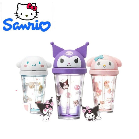 Sanrio Kawaii cartoon anime Kuromi My Melody large-capacity flip-top straw water cup portable 320mL sports bottle holiday gift, everythinganimee