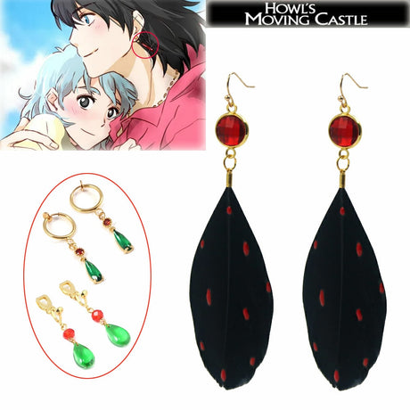 Anime Howl's Moving Castle Earring Red Crystal Feather Eardrop Cartoon Cosplay Prop Accessories Earring For Women Girl Jewelry, everythinganimee