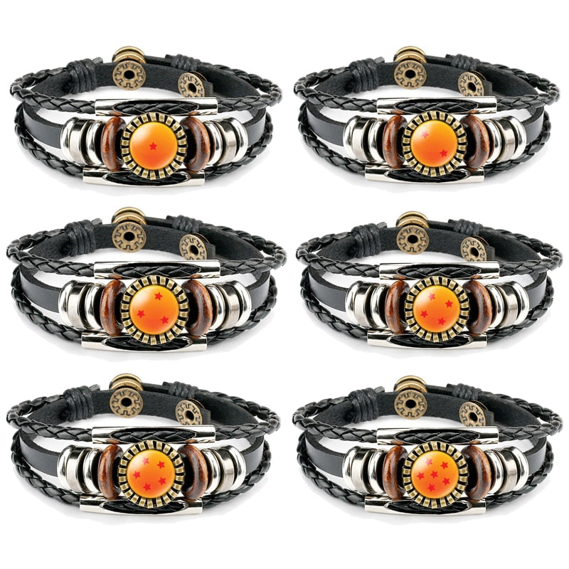 Anime Dragon Ball Z 1-7 Star Bracelet Animation Peripheral Cartoon Hip Hop Accessories Hand Woven Cowhide Kids Toy Props Gifts, everythinganimee