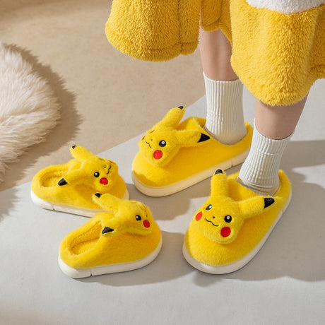 Pokmon Anime Pikachu Plush Thick-Soled Slippers Kawaii Cartoon Bedroom Cotton Home Shoes Outside Indoor Plushie Bread Shoes Gift, Everythinganimee