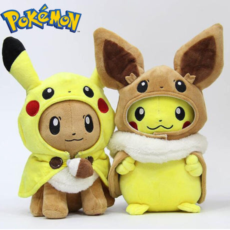 TAKARA TOMY Pokemon Plush Toys Pikachu Cosplay Eevee Plush Stuffed Dolls Eevee with Cloak Cos Pikachu Toy Kids Gift, everythinganimee