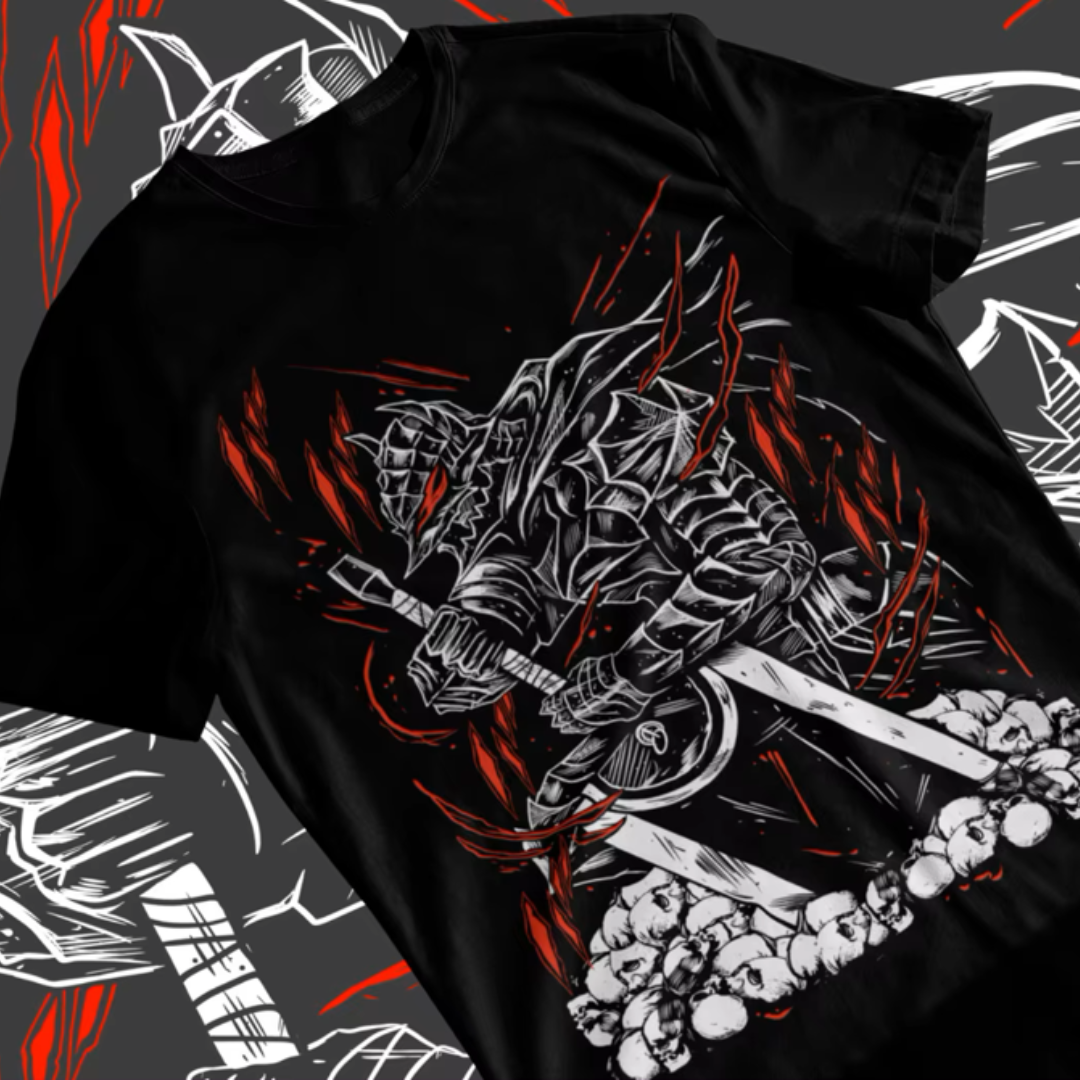 Here at Everythinganimee we have the best anime shirts in the world. Step into the dark, gritty world of Berserk with this epic Guts graphic tee. Featuring an iconic design inspired by the legendary series, this shirt captures the essence of Guts’ relentless warrior spirit. With premium fabric and a bold, striking print, 