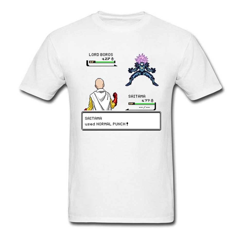 Saitama Battle One Punch Man Anime T-shirt 2018 Summer Mens White T Shirt Funny Pixel Cartoon Game GG Tops O-neck Everythinganimee, anime merch, anime gear, anime, anime stuff, buy anime, Manga Otaku Cosplay Japan Animation Shonen Shoujo Seinen Shojo Mecha Fandom Subtitle Dubbed Fanart MyAnimeList MangaStream Studio Ghibli