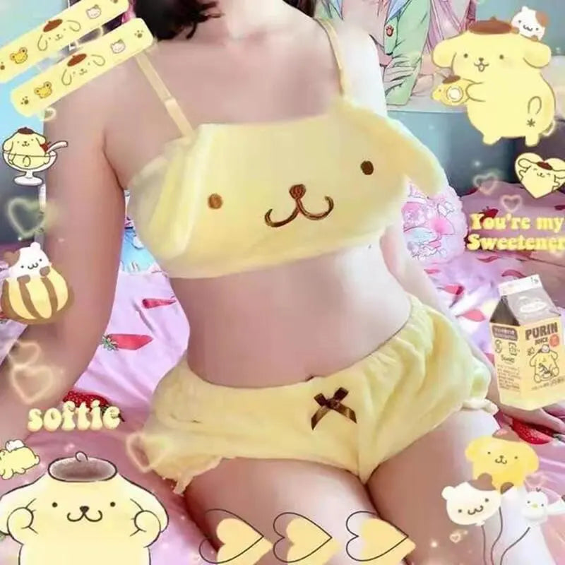 Sanrio Cinnamoroll Women's Sexy Plush Bra Set Kawaii Anime Girls