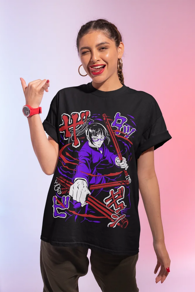 Celebrate the power of Maki Zen'in from Jujutsu Kaisen with this bold and vibrant tee. If you are looking for more Jujutsu Kaisen Man Merch, We have it all! | Check out all our Anime Merch now!