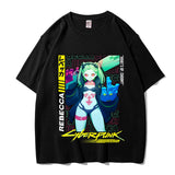 Here at Everythinganimee we have the best anime shirts in the world. Embrace the chaos of the Cyberpunk universe with this striking Rebecca T-shirt from Edgerunners. Featuring bold, vibrant artwork of the fearless and fierce Rebecca, this shirt embodies her edgy and unapologetic style. 