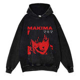 Chainsaw Man Washed Black Streetwear Cotton Vintage Hoodie