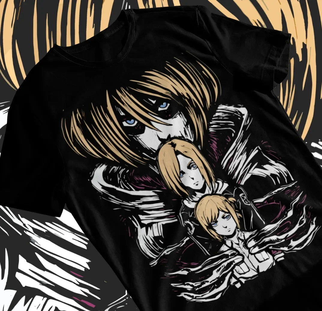 This tee captures the magic of Annie. If you're looking for more Attack On Titan merch, we have it all! Check out our anime merch now—free shipping!
