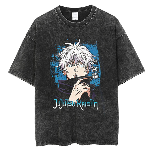 Anime Jujutsu Kaisen Washed Black Tshirt Men Streetwear Hip Hop Graphic T-Shirts Harajuku Summer Casual 100% Cotton Tops Tees, everythinganimee