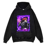 Anime Washed Black Streetwear Cotton Vintage Hoodies