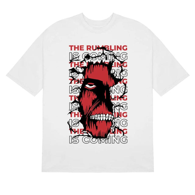 Here at Everythinganimee we have the best anime shirts in the world.
Prepare for the impending chaos with this bold Colossal Titan tee from Attack on Titan. Featuring the iconic Colossal Titan breaking through with the chilling message “The Rumbling is Coming,”.