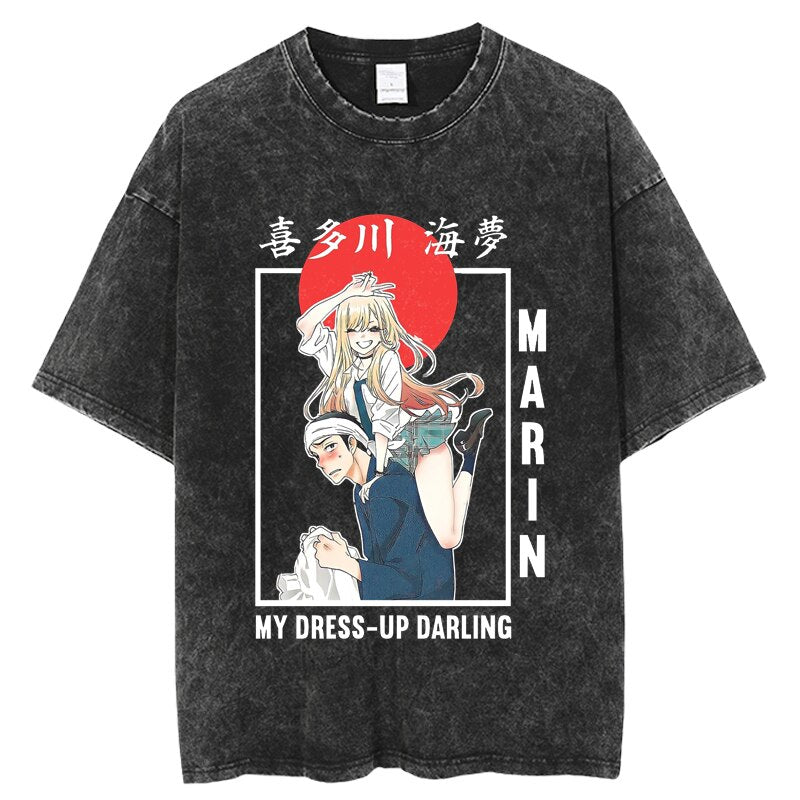 Anime My Dress Up Darling Harajuku T Shirt Men Hip Hop Vintage Washed 100% Cotton Streetwear Short Sleeve Graphic Unisex T-Shirt, everythinganimee