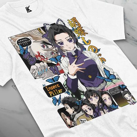 Here at Everythinganimee we have the best anime shirts in the world.
Dive into the captivating world of Demon Slayer with this stunning Insect Pillar Tee. Featuring Shinobu Kocho and other key characters, this shirt brings the elegance and fierceness of the Insect Hashira to life.