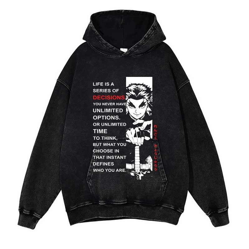 Demon Slayer Washed Black Streetwear Cotton Vintage Hoodie