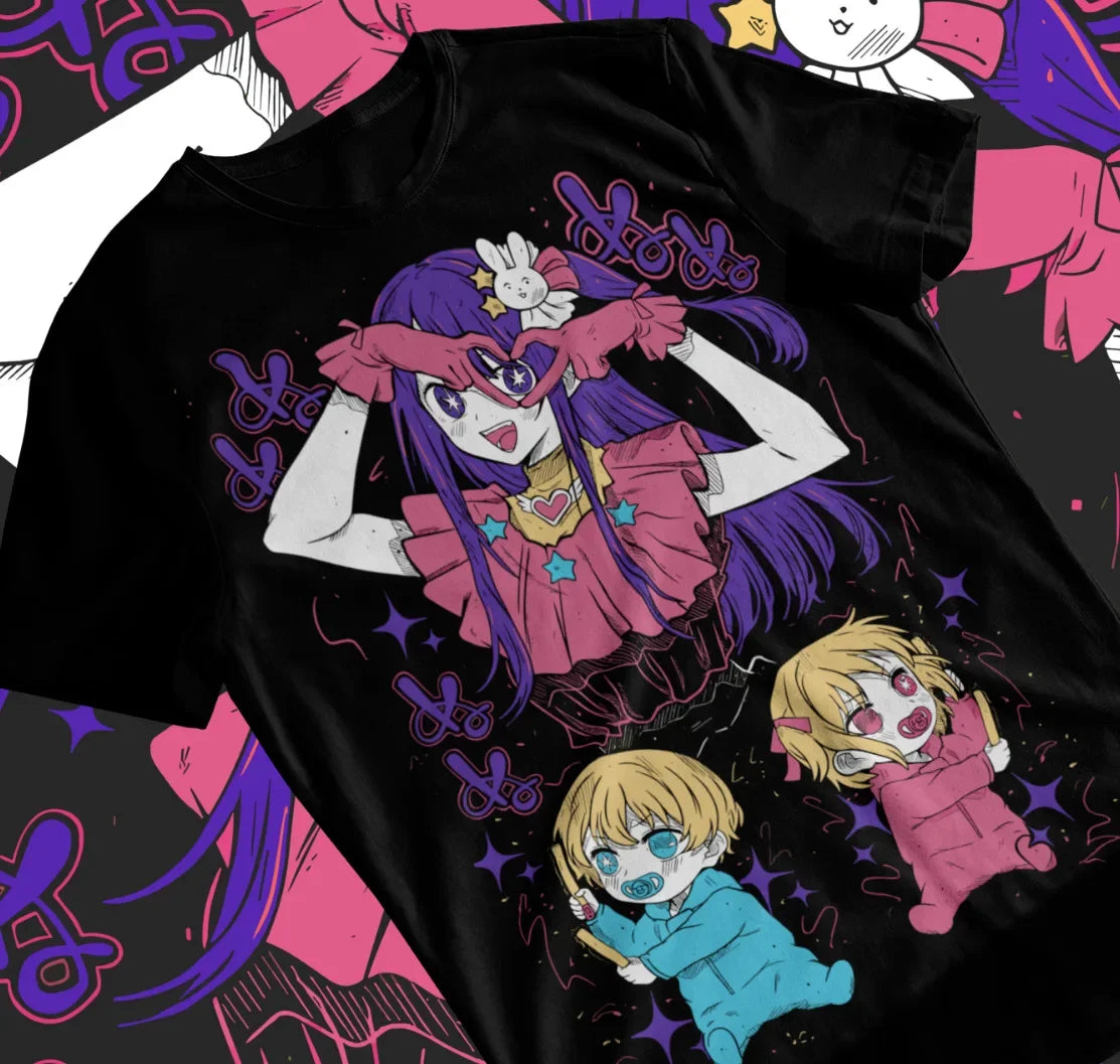 Embrace the vibrant energy of Oshi no Ko with this tee, features the beloved Hoshino in a playful. If you are looking for more Oshi no Ko Merch, We have it all! | Check out all our Anime Merch now!