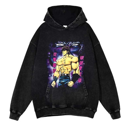 Fist of the North Star Washed Black Streetwear Cotton Vintage Hoodie