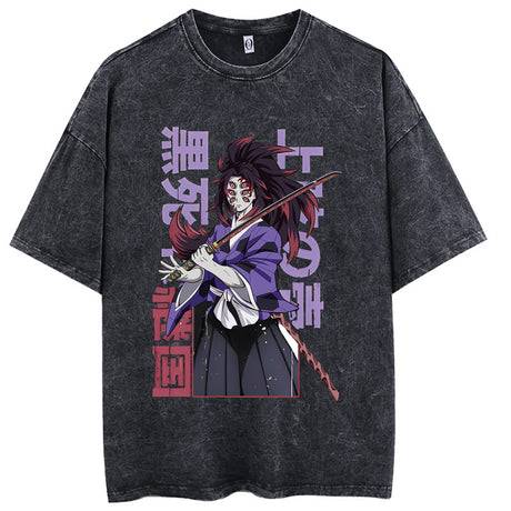 Demon Slayer T Shirt 100%Cotton Anime Kimetsu No Yaiba Washed Tshirt Men Women Vintage Black Tops Summer Manga Casual Tees, everythinganimee