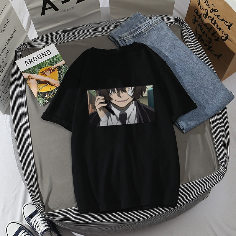 Anime Bungo Stray Dogs Dazai Osamu Kawaii Cartoon Printed Tshirt